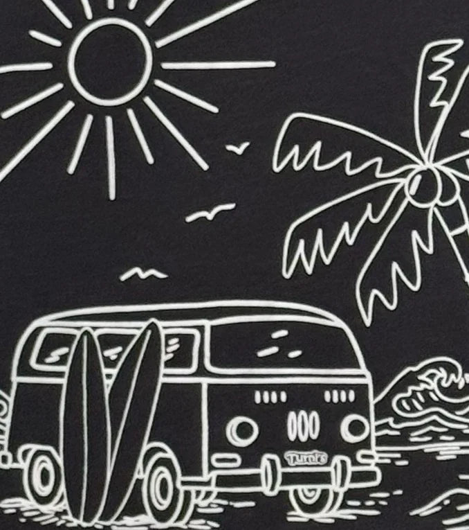 Schwarzes Damen Shirt mit weißem Siebdruck (Turni's und Surf-Van-Motiv)