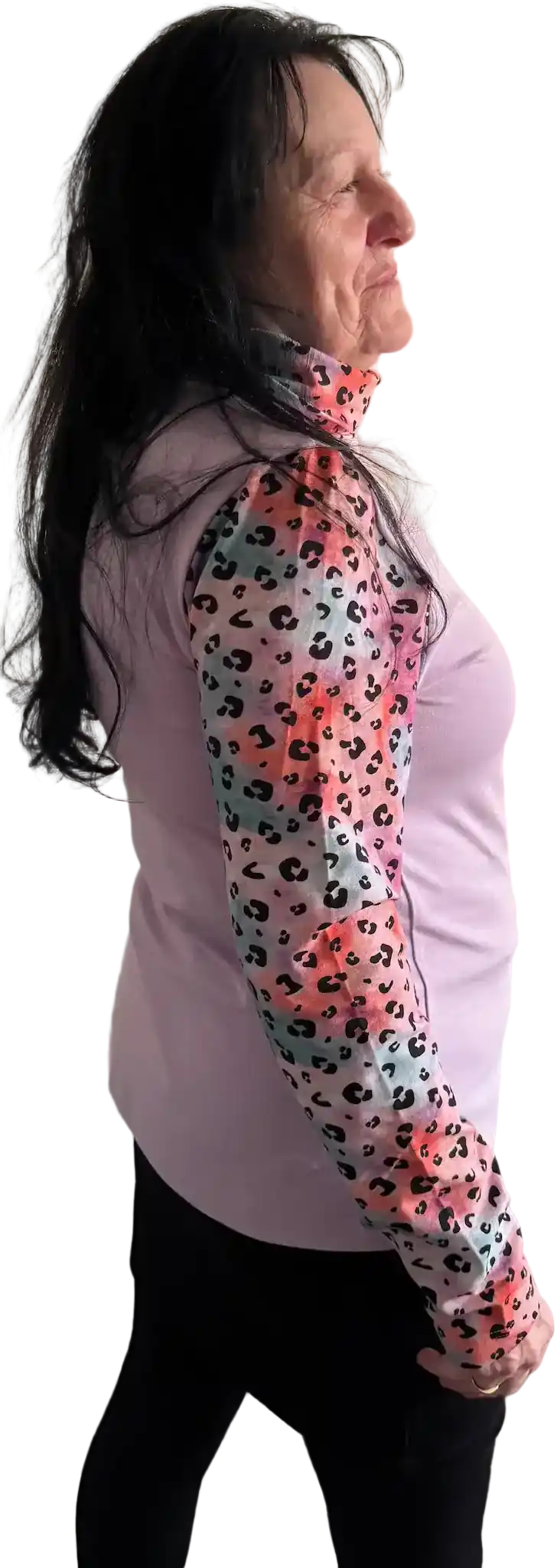 Lila Longsleeve mit Tie-Dye-Leo-Print für Damen