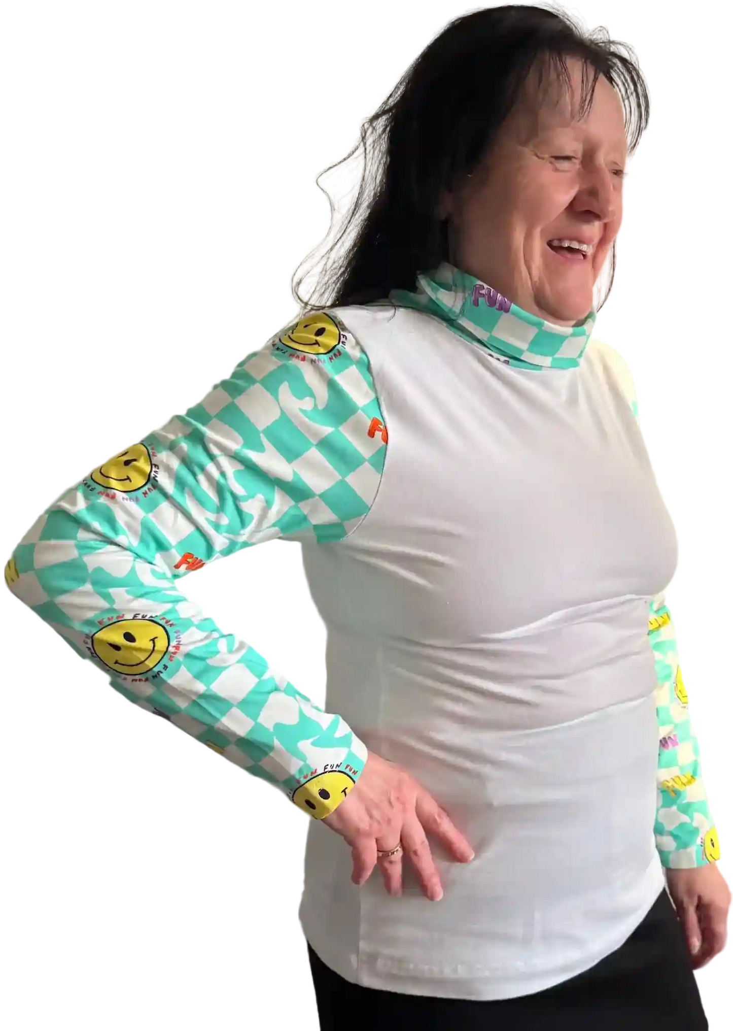 Weißes Longsleeve mit Emoji-Print für Damen