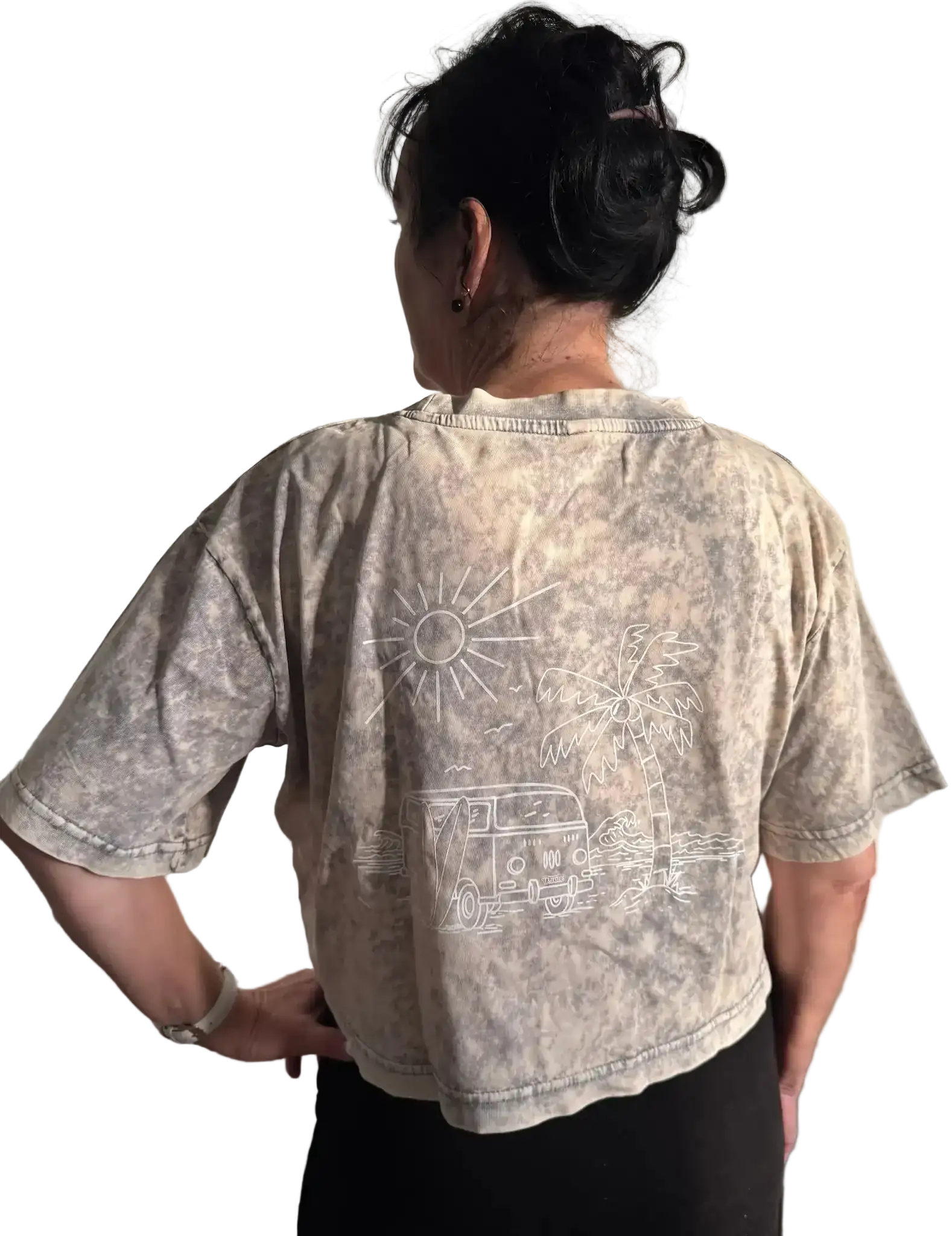 hellgraues Crop Top von hinten mit Siebdruck