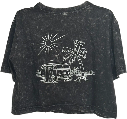 schwarzes Crop Top mit Siebdruck