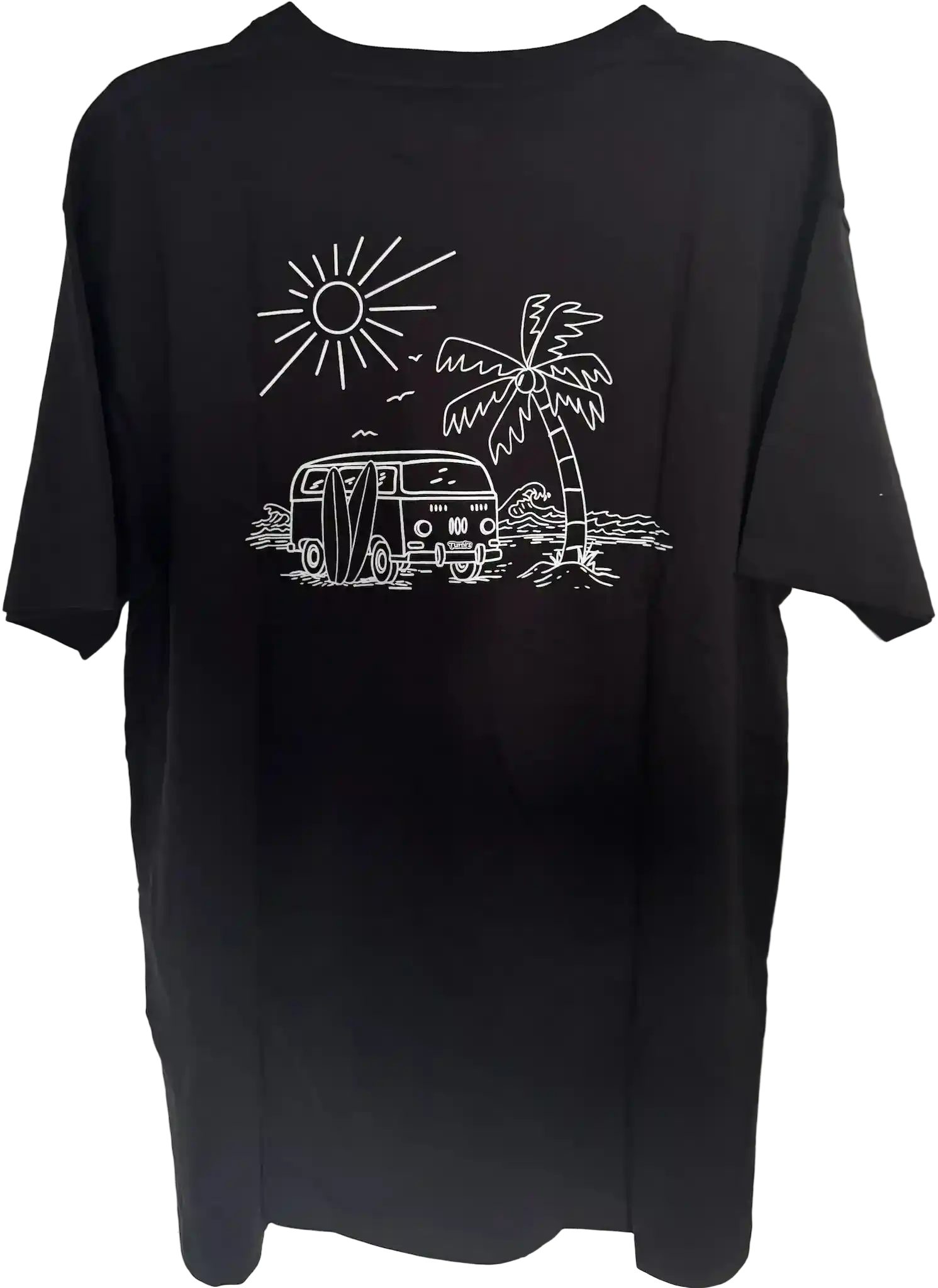 Schwarzes Herren T-Shirt mit VW-Bus, Palme, Meer