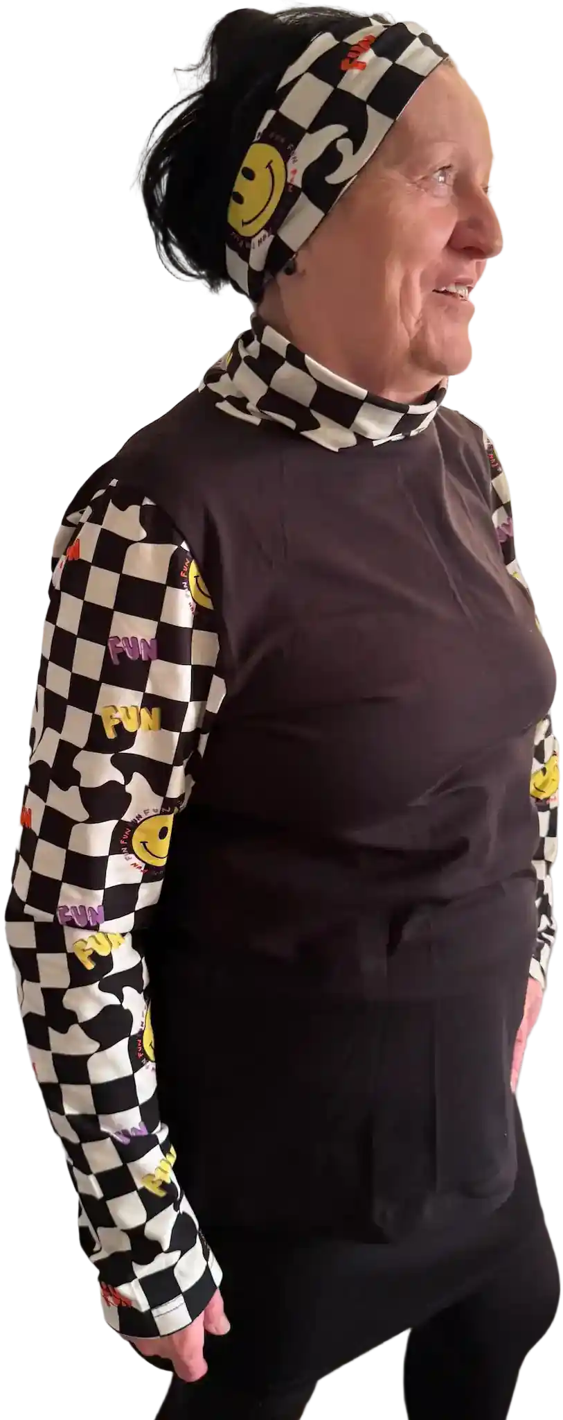 Jersey Rollkragen Sleeve „Hazel“ (schwarz und schwarz-weiß-kariert)