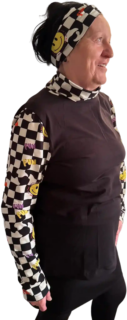 Jersey Rollkragen Sleeve „Hazel“ (schwarz und schwarz-weiß-kariert)