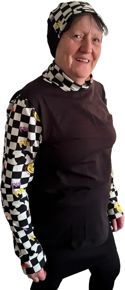 Jersey Rollkragen Sleeve „Hazel“ (schwarz und schwarz-weiß-kariert)