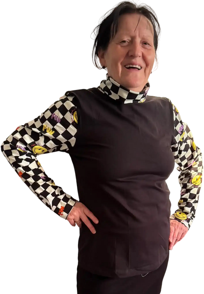 Jersey Rollkragen Sleeve „Hazel“ (schwarz und schwarz-weiß-kariert)