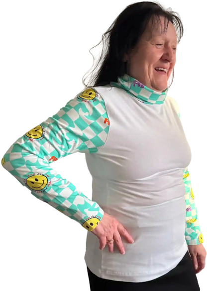Jersey Rollkragen Sleeve „Hazel“ (weiß und mint-weiß-kariert)