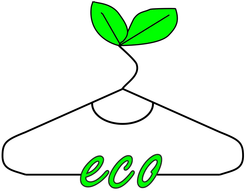 Kleiderbügel mit grünem eco-Schriftzeichen und zwei grünen Blättern am obigen Schraubhaken