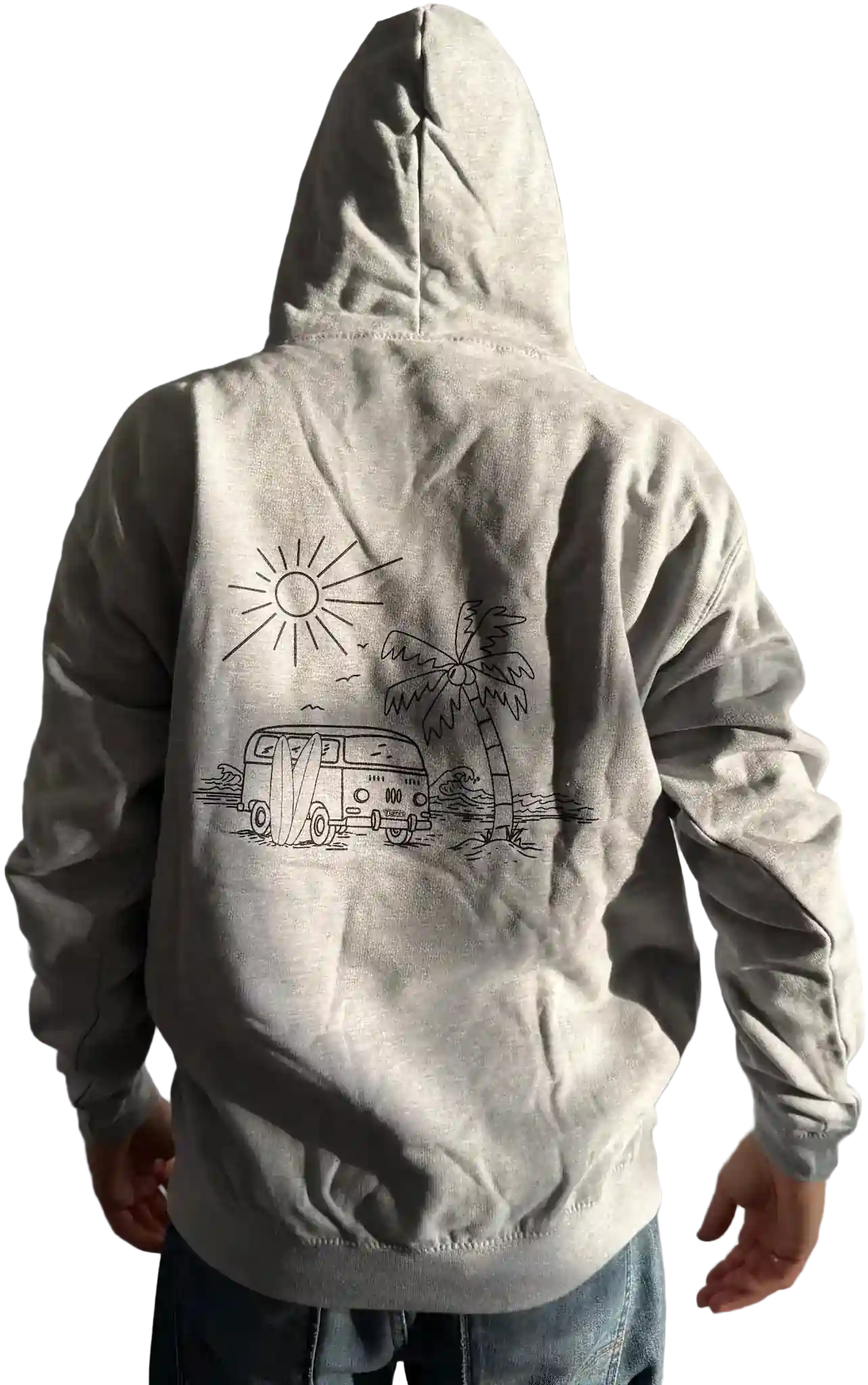 Grauer Herren Hoodie mit Siebdruck und Surf-Van-Motiv