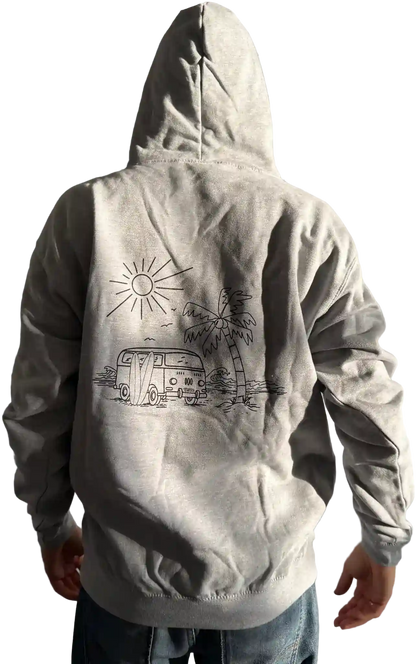 Grauer Herren Hoodie mit Siebdruck und Surf-Van-Motiv