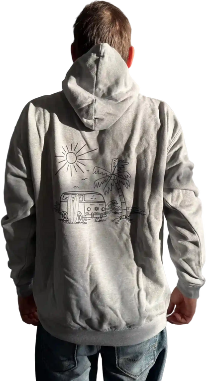 Grauer Herren Hoodie mit VW-Bus, Palme, Meer