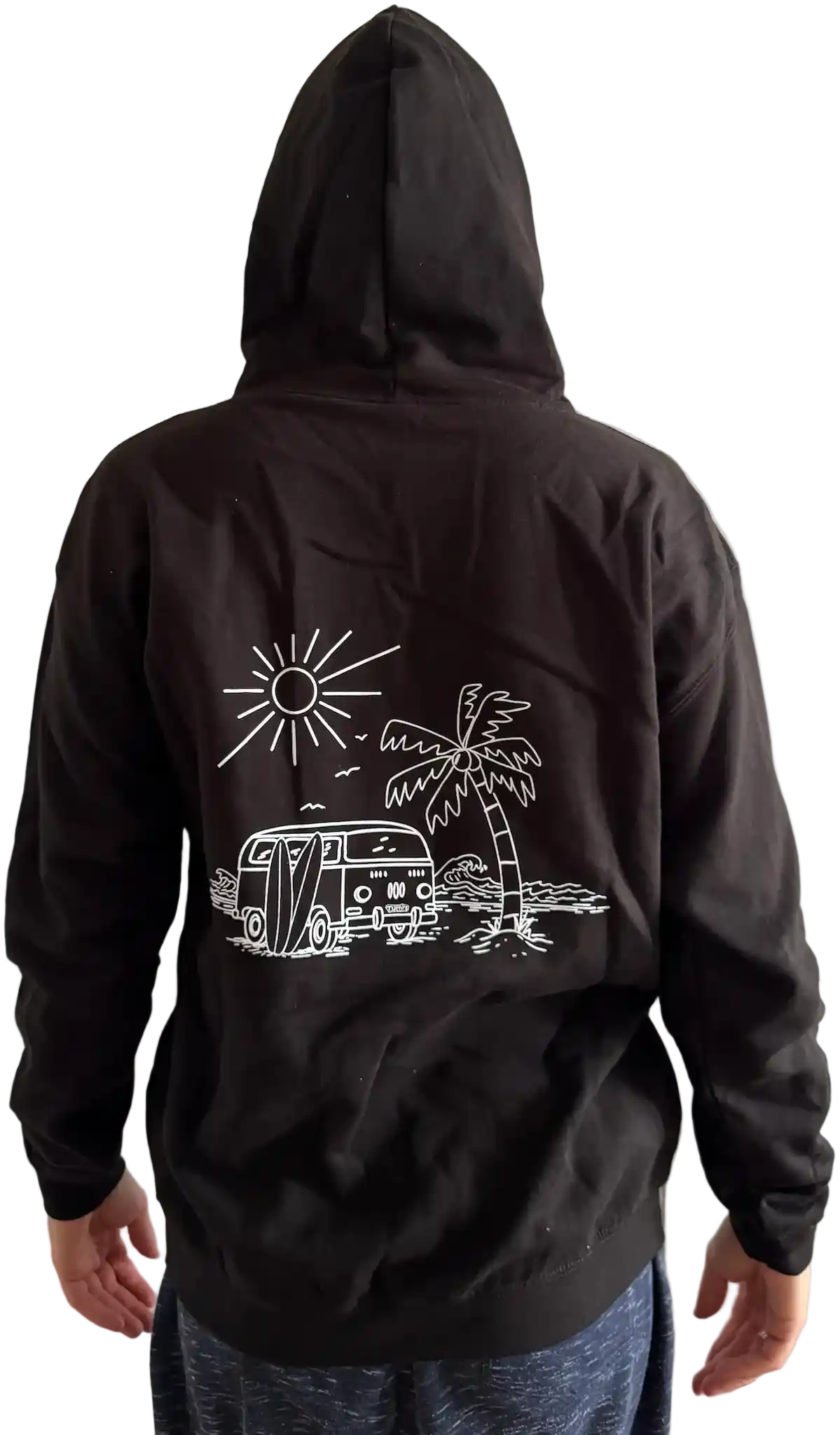 Schwarzer Herren Hoodie mit Siebdruck und Surf-Van-Motiv