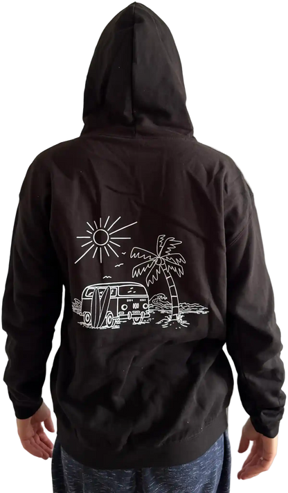 Schwarzer Herren Hoodie mit Siebdruck und Surf-Van-Motiv