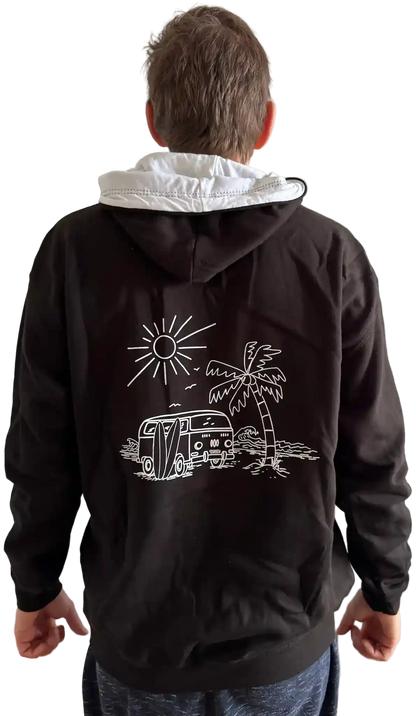 Schwarzer Herren Hoodie mit weißem Innenutter an Kapuze