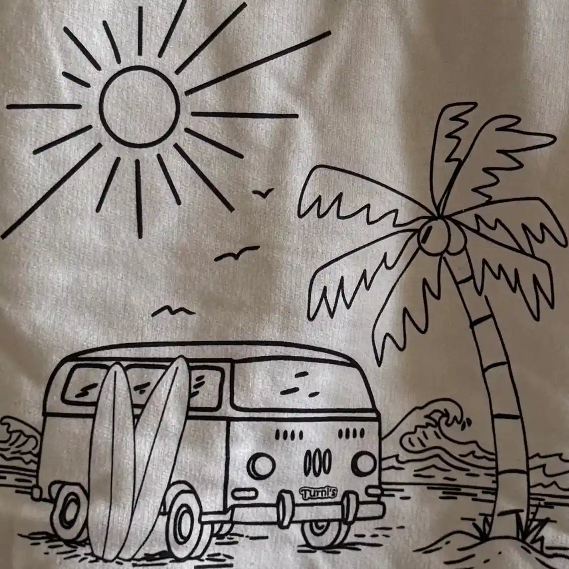 Weißer Herren Hoodie mit schwarzem Siebdruck (Turni's und Surf-Van-Motiv)