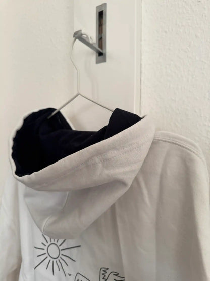 Weißer Herren Hoodie mit schwarzem Innenutter an Kapuze
