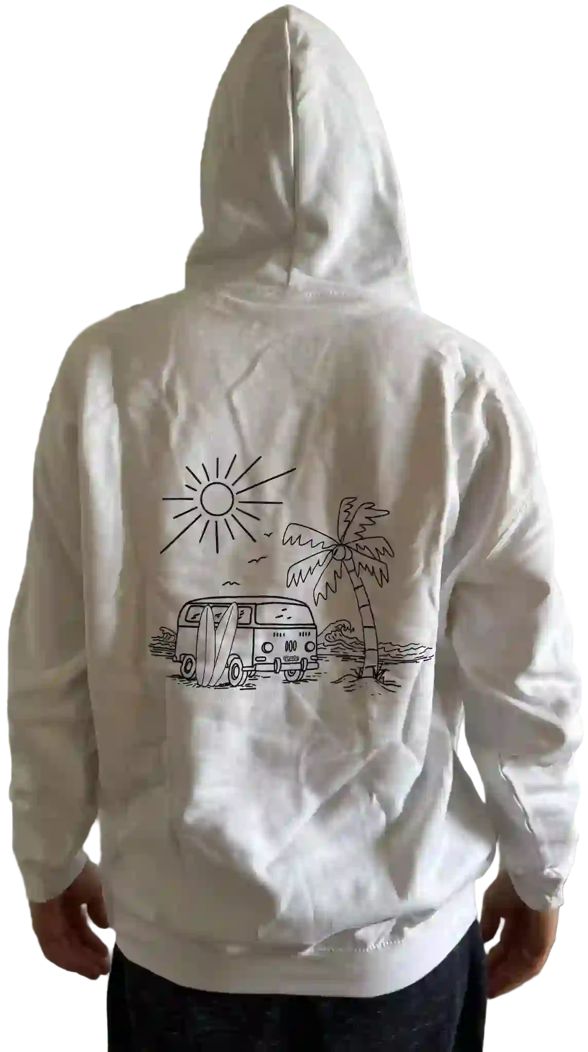 Weißer Herren Hoodie mit Siebdruck und Surf-Van-Motiv