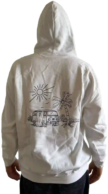 Weißer Herren Hoodie mit Siebdruck und Surf-Van-Motiv