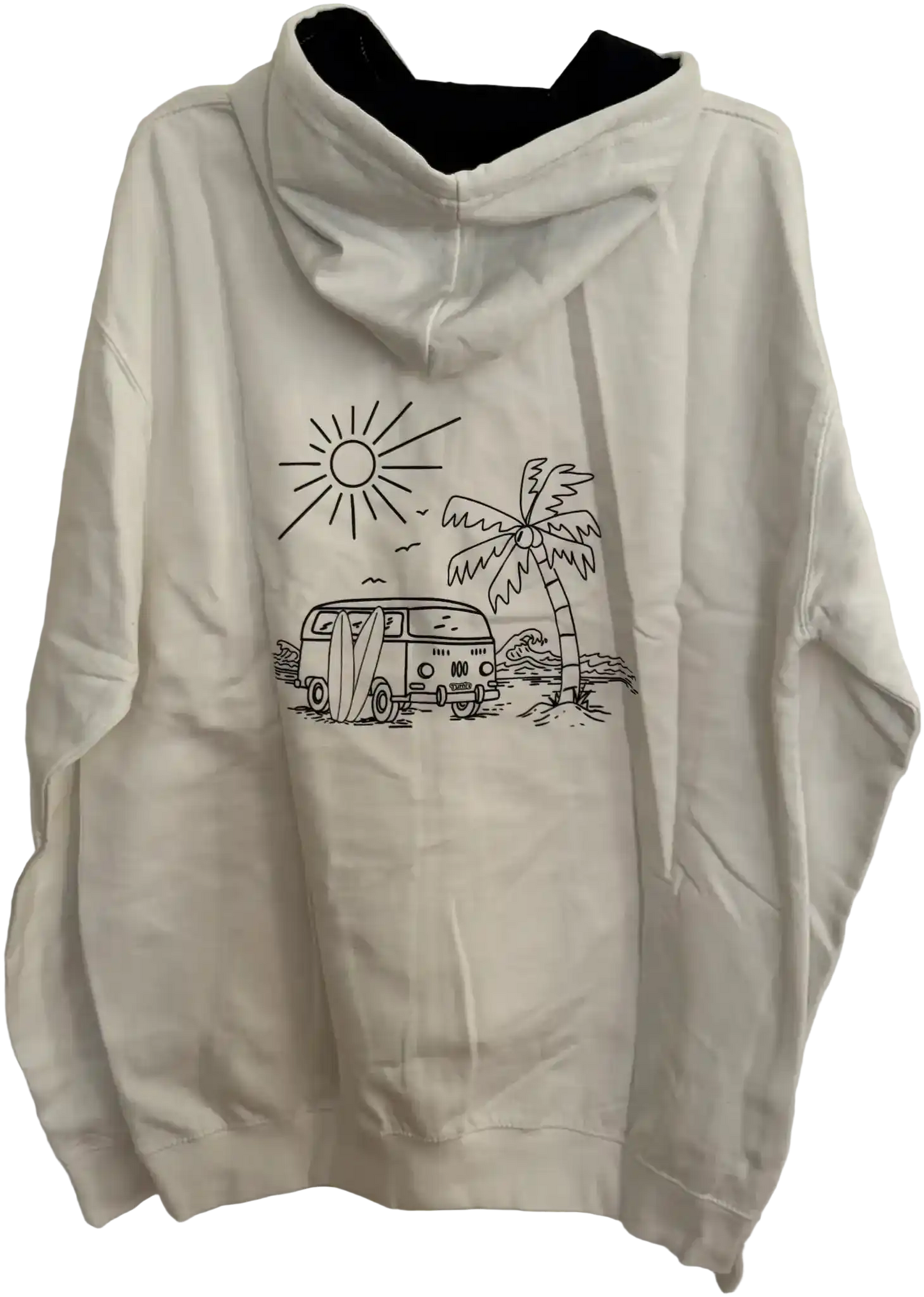 Weißer Herren Hoodie mit VW-Bulli, Sonne, Surfbrett