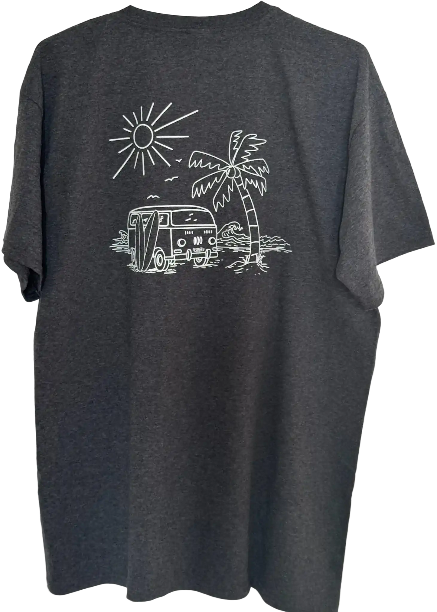 Herren T-Shirt in Anthrazit mit VW-Bus, Palme, Meer
