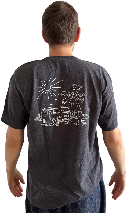 Herren T-Shirt in Anthrazit mit Siebdruck und Surf-Van-Motiv