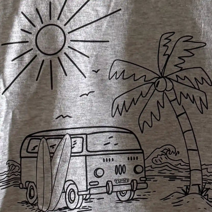 Graues Herren Shirt mit schwarzem Siebdruck (Turni's und Surf-Van-Motiv)