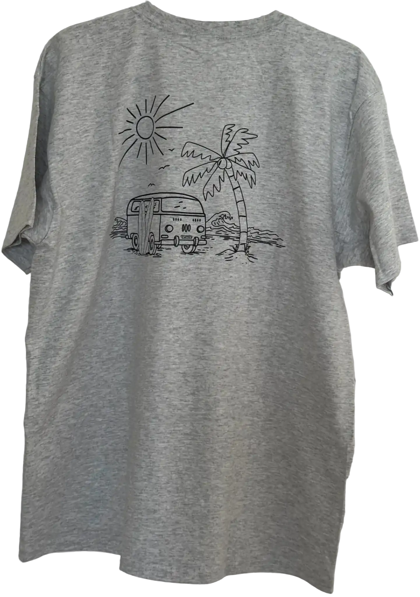 Graues Herren T-Shirt mit VW-Bus, Palme, Meer