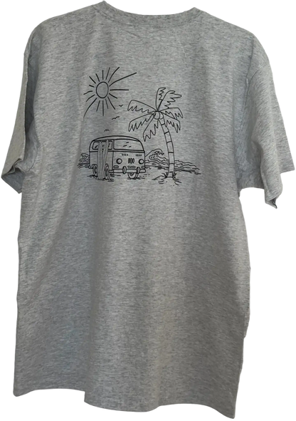 Graues Herren T-Shirt mit VW-Bus, Palme, Meer