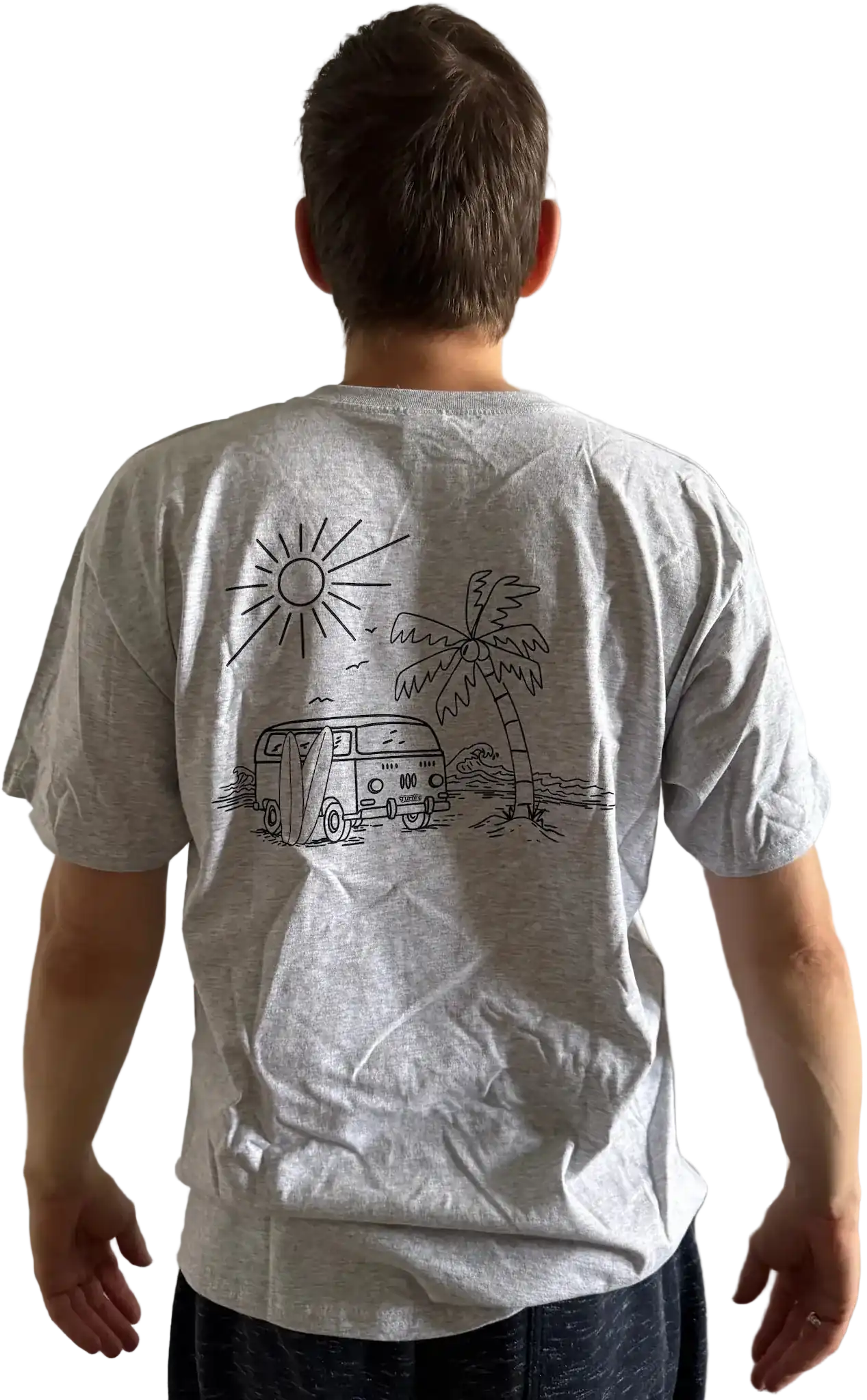 Graues Herren T-Shirt mit Siebdruck und Surf-Van-Motiv