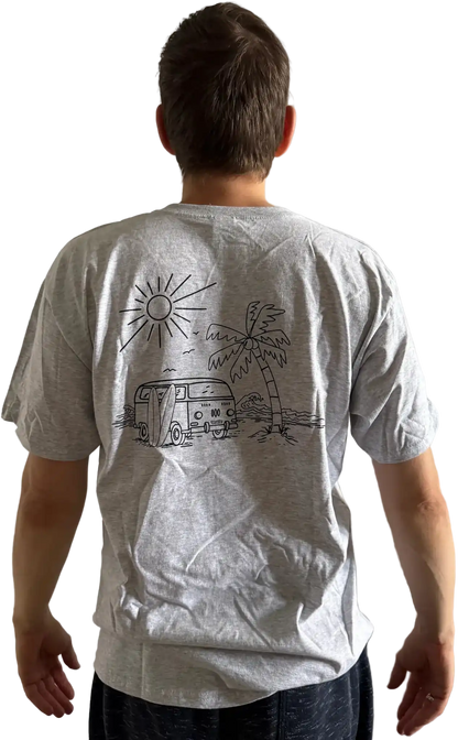 Graues Herren T-Shirt mit Siebdruck und Surf-Van-Motiv