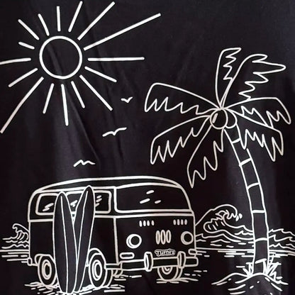 Schwarzes Herren Shirt mit weißem Siebdruck (Turni's und Surf-Van-Motiv)