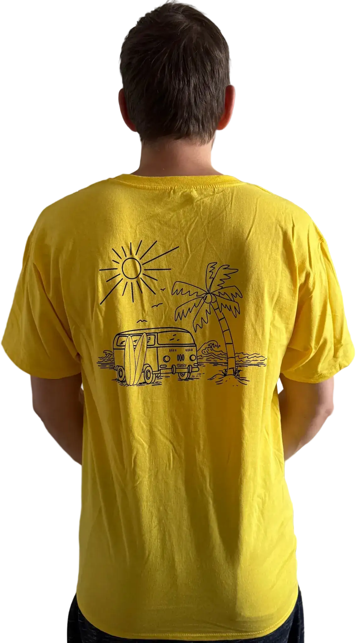Gelbes Herren T-Shirt mit Siebdruck und Surf-Van-Motiv