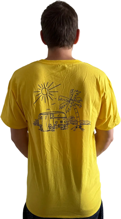 Gelbes Herren T-Shirt mit Siebdruck und Surf-Van-Motiv