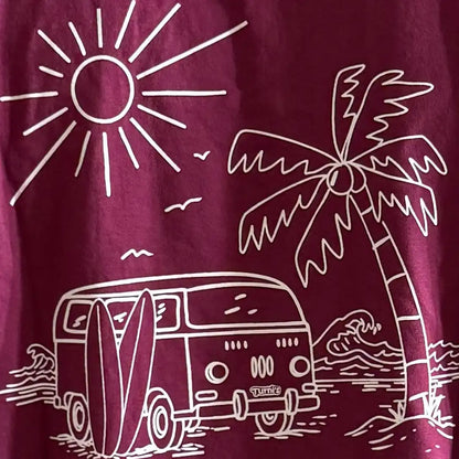 Rotes Herren Shirt mit weißem Siebdruck (Turni's und Surf-Van-Motiv)