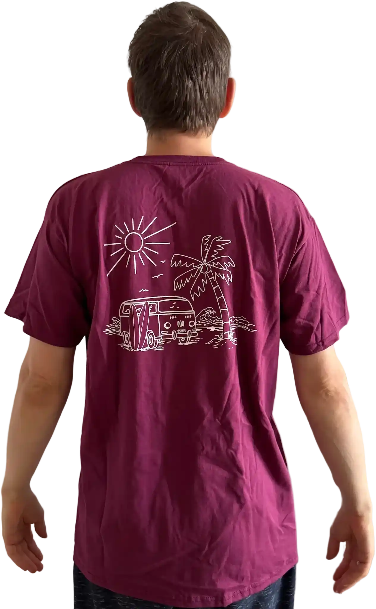 Rotes Herren T-Shirt mit Siebdruck und Surf-Van-Motiv