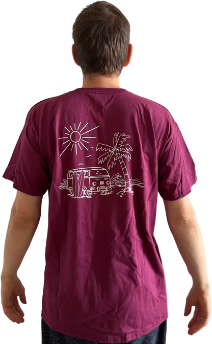 Rotes Herren T-Shirt mit Siebdruck und Surf-Van-Motiv