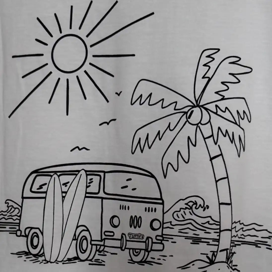 Weißes Herren Shirt mit schwarzem Siebdruck (Turni's und Surf-Van-Motiv)