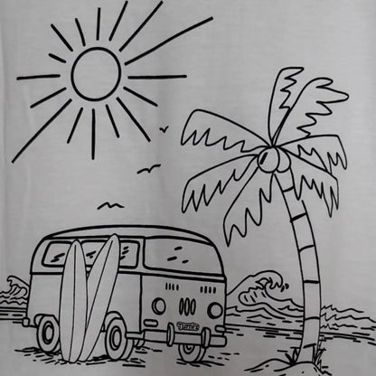 Weißes Herren Shirt mit schwarzem Siebdruck (Turni's und Surf-Van-Motiv)