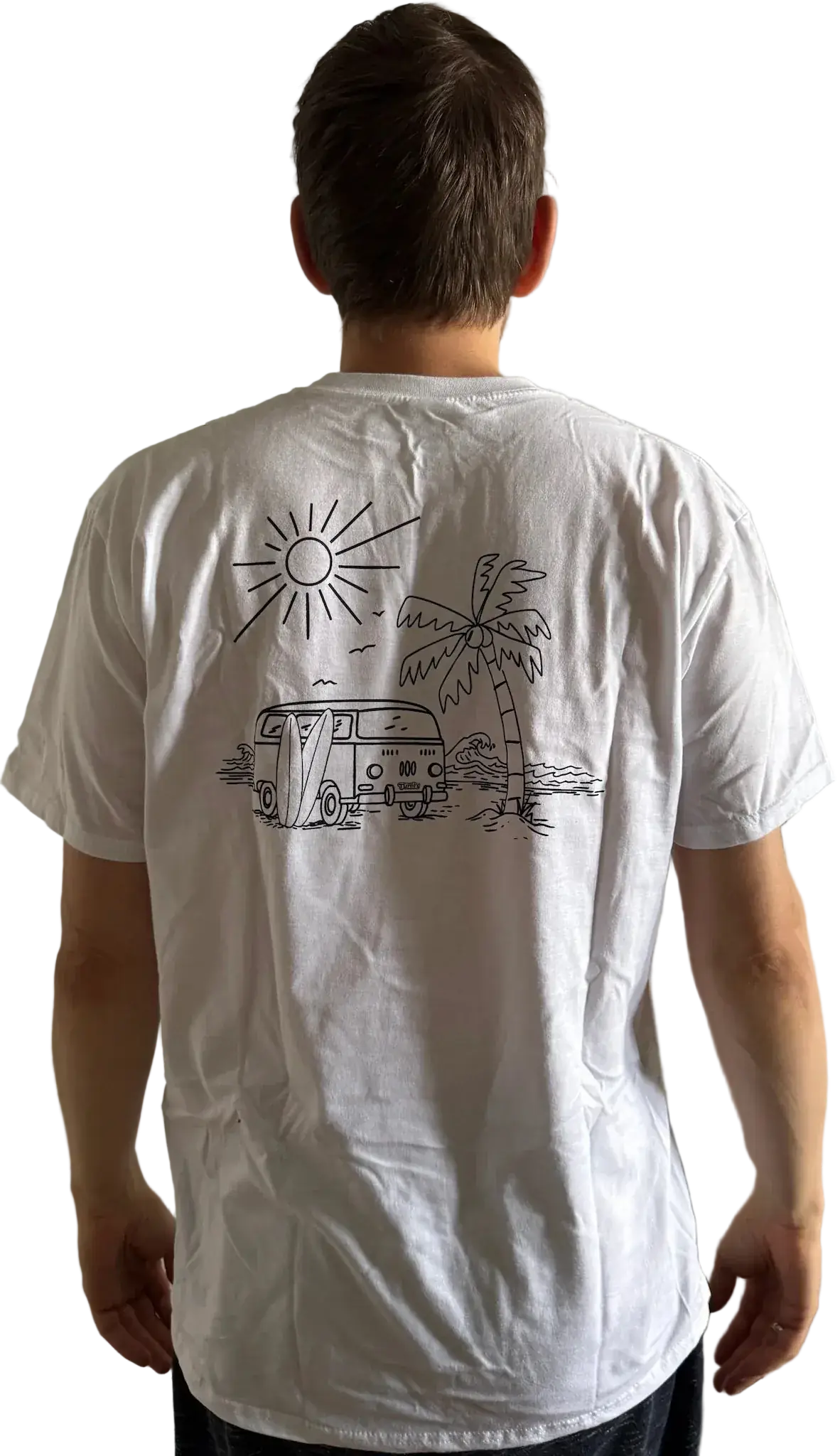 Weißes Herren T-Shirt mit Siebdruck und Surf-Van-Motiv
