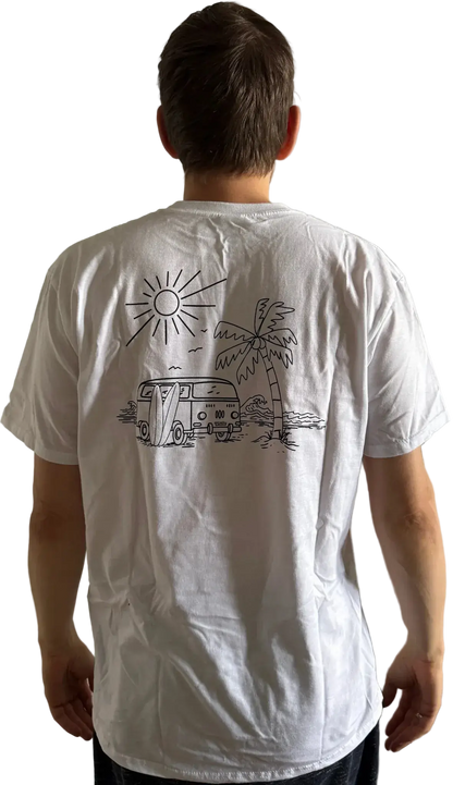 Weißes Herren T-Shirt mit Siebdruck und Surf-Van-Motiv