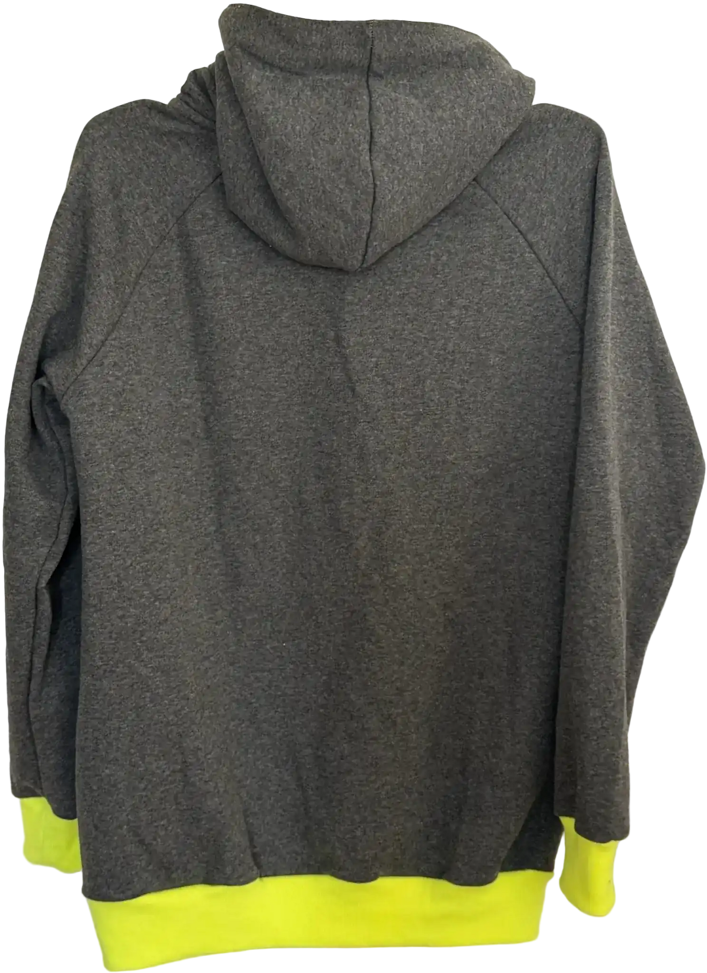 Dunkelgrauer Kapuzenpullover mit neongelben Bündchen