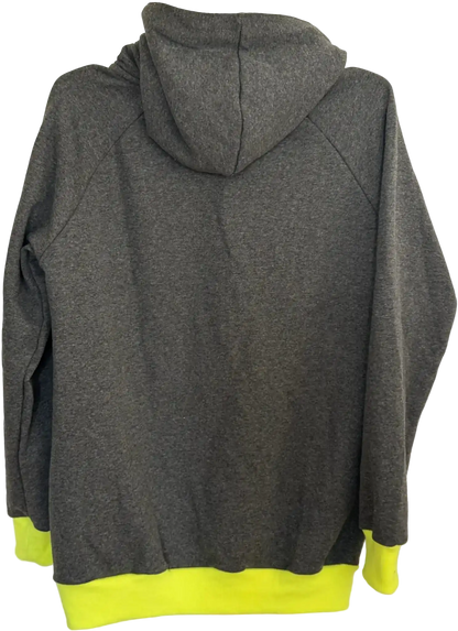Dunkelgrauer Kapuzenpullover mit neongelben Bündchen
