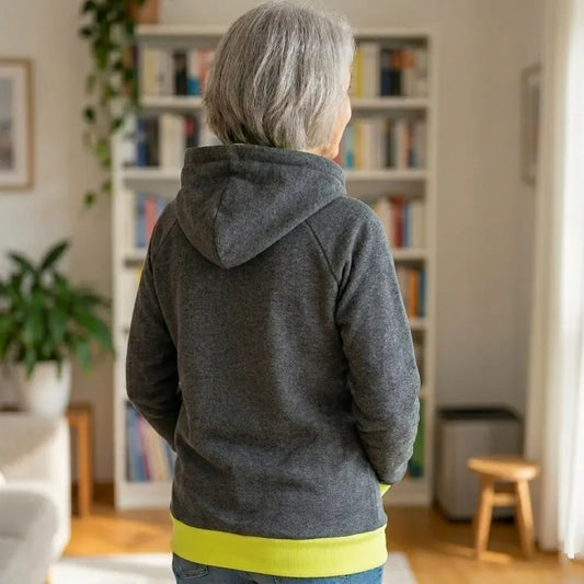 Dunkelgrauer Hoodie mit neongelben Details