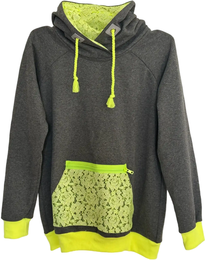 Dunkelgrauer Hoodie mit neongelber Spitze