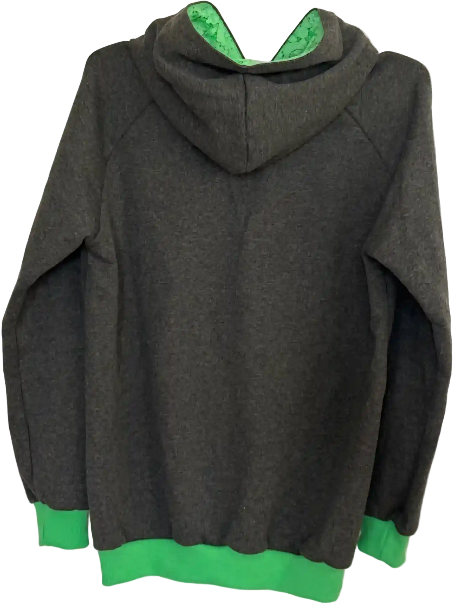 Dunkelgrauer Kapuzenpullover mit neongrünen Bündchen
