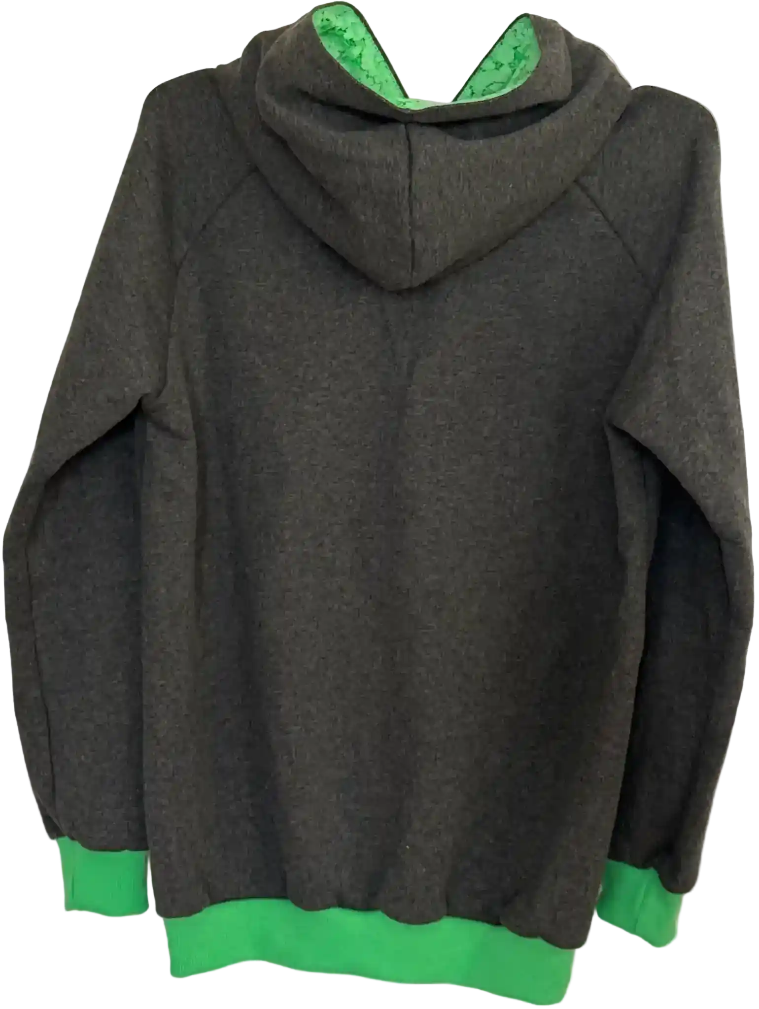 Dunkelgrauer Kapuzenpullover mit neongrünen Bündchen