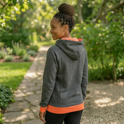 Dunkelgrauer Hoodie mit neonorangen Details