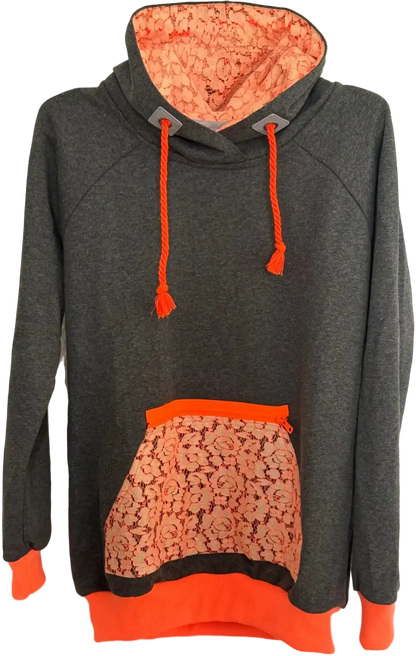 Dunkelgrauer Hoodie mit neonoranger Spitze