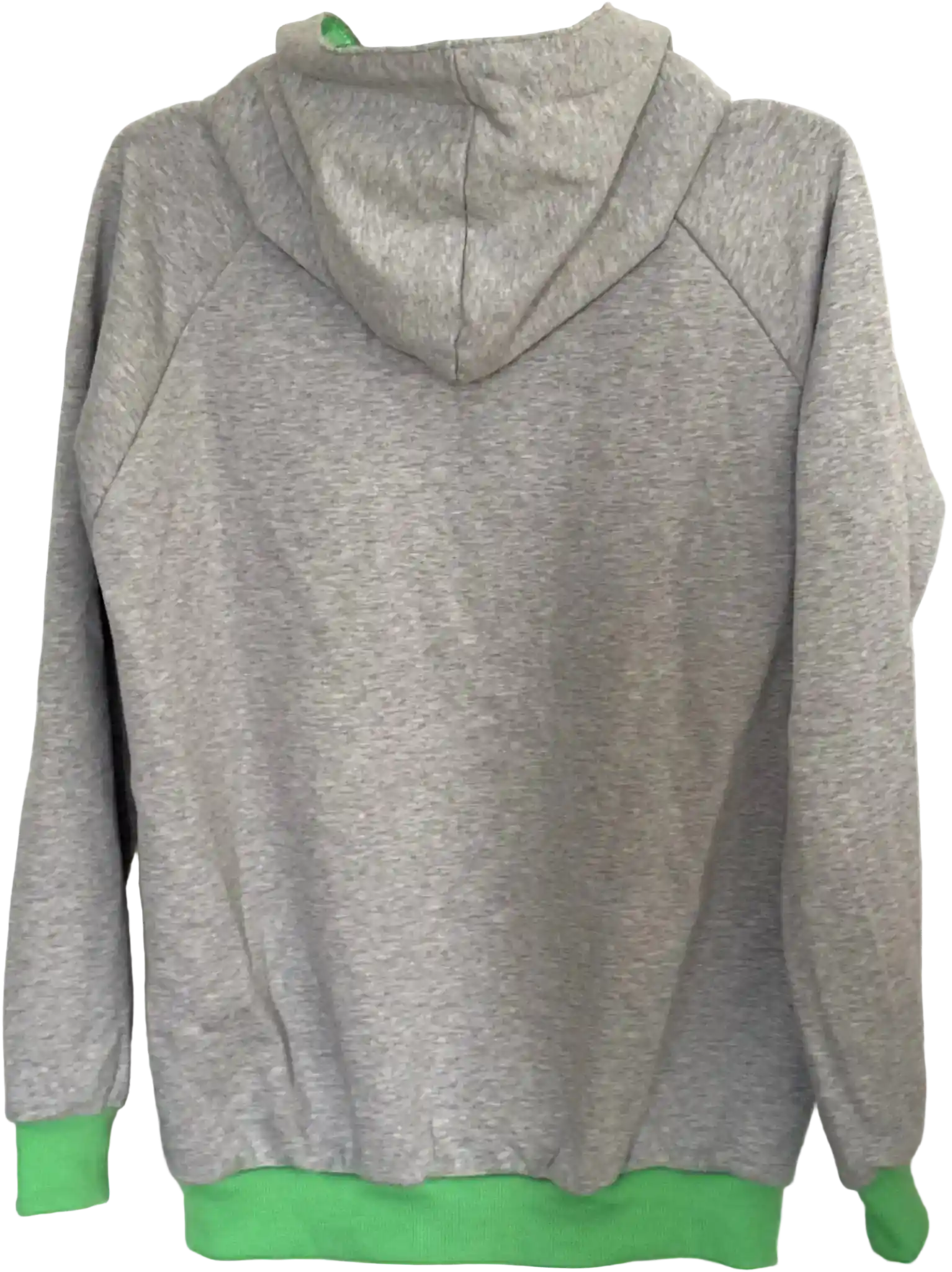 Hellgrauer Hoodie mit neongrünen Bündchen
