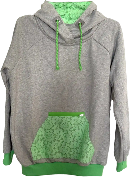 Hellgrauer Hoodie mit neongrüner Spitze